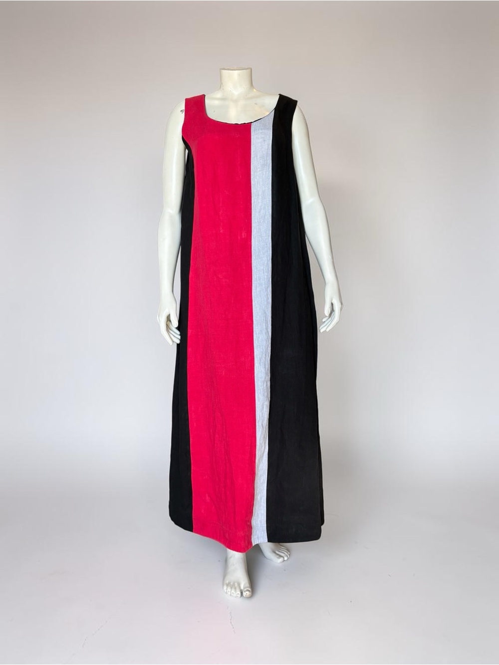 Kontrast 100% Linen Colour Block Maxi Dress Size 46 / US 12  Black Red White